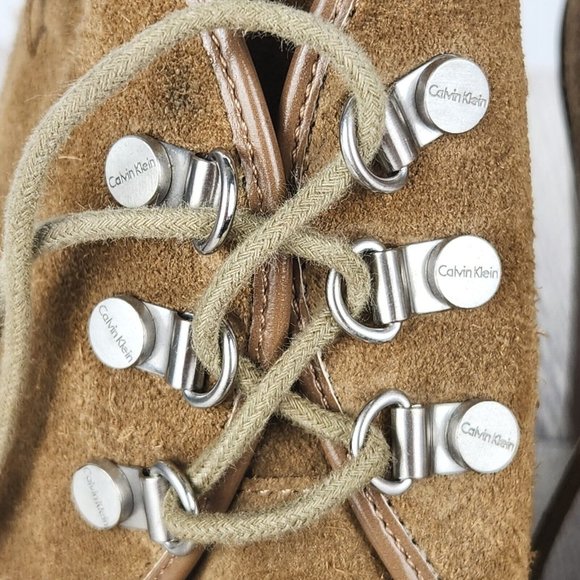 Calvin Klein Penelope Wedge Booties Womens Size 8.5M Tan Suede Lace-Up Ankle - Picture 13 of 16